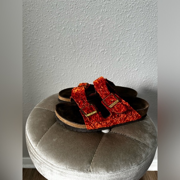 Birkenstock Arizona Crushed Orange Velvet Sandals Size 36 - Picture 2 of 15